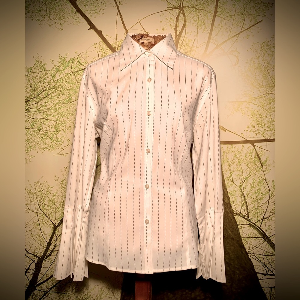 pleated Flounce Sleeve Shirt white business